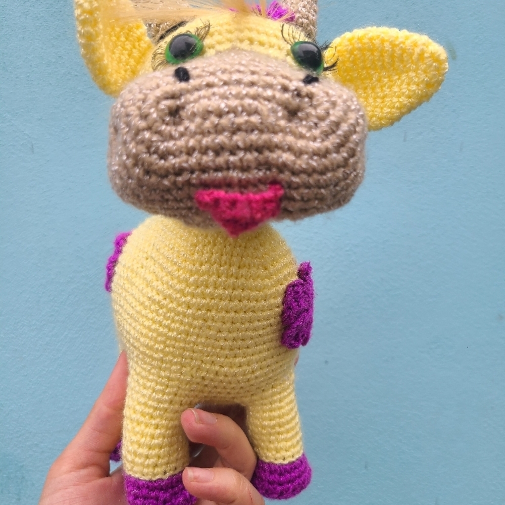Yellow and Purple Knitted Cow/ Vaquita Plush Toy